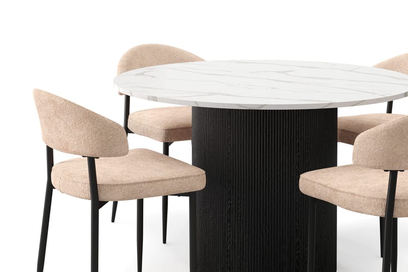 Uppveda Spisebord 120 cm Rund med 4 stk Jairam Matstkolar - Svart/Hvit - Møbler - Bord - Spisegrupper
