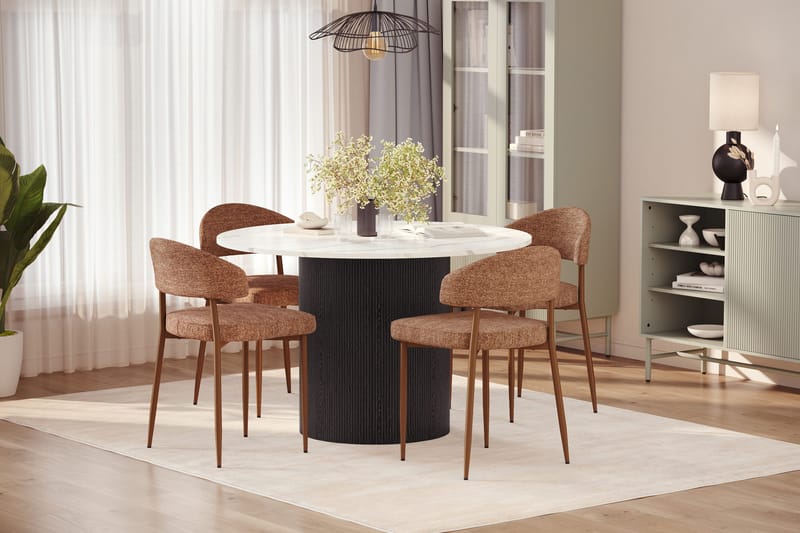 Uppveda Spisebord 120 cm Rund med 4 stk Jairam Matstkolar - Svart/Hvit - Møbler - Bord - Spisegrupper