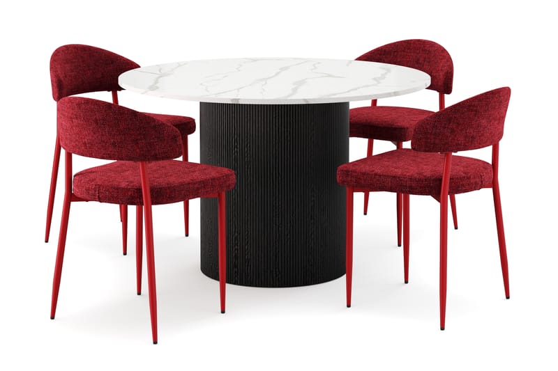 Uppveda Spisebord 120 cm Rund med 4 stk Jairam Matstkolar - Svart/Hvit - Møbler - Bord - Spisegrupper