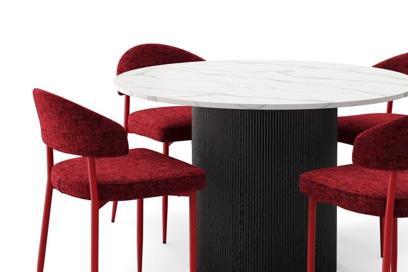 Uppveda Spisebord 120 cm Rund med 4 stk Jairam Matstkolar - Svart/Hvit - Møbler - Bord - Spisegrupper