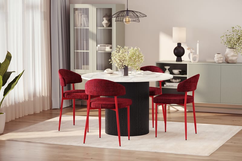 Uppveda Spisebord 120 cm Rund med 4 stk Jairam Matstkolar - Svart/Hvit - Møbler - Bord - Spisegrupper