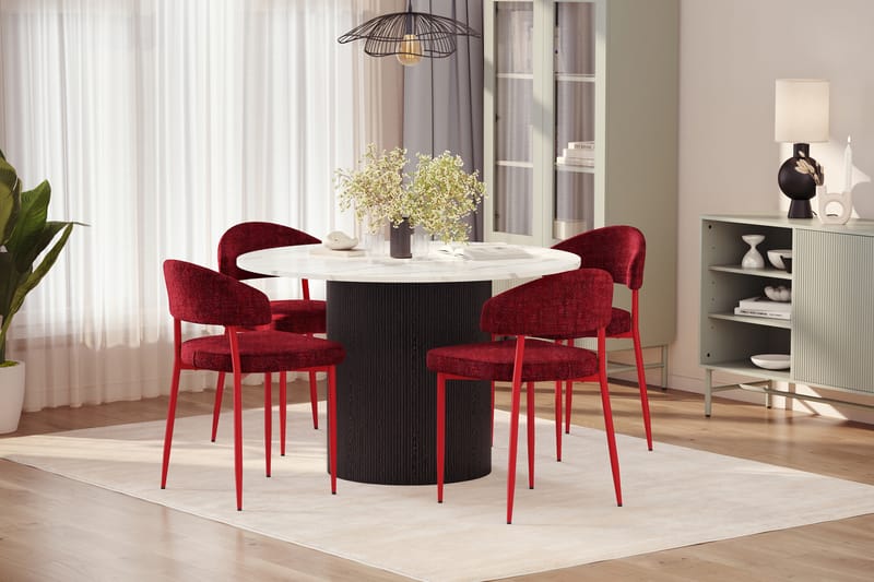 Uppveda Spisebord 120 cm Rund med 4 stk Jairam Matstkolar - Svart/Hvit - Møbler - Bord - Spisegrupper