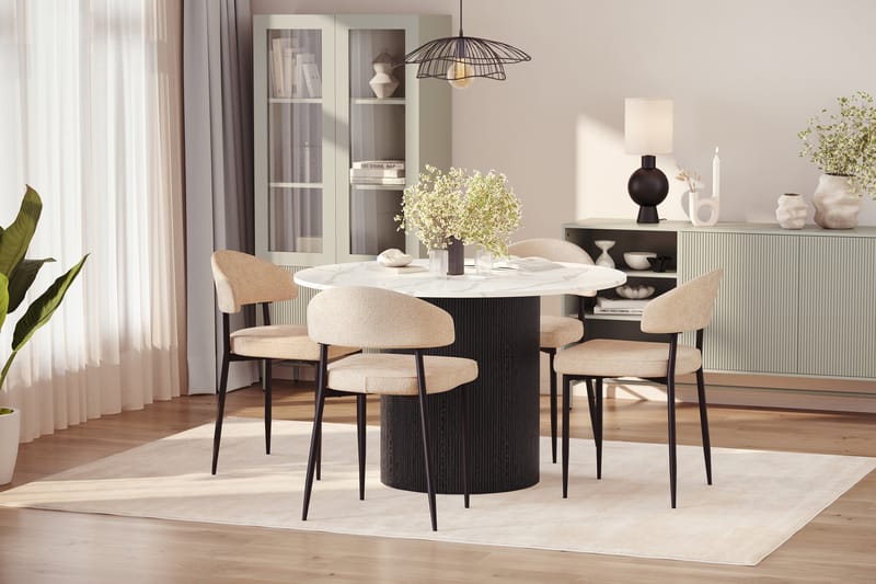 Uppveda Spisebord 120 cm Rund med 4 stk Jairam Matstkolar - Svart/Hvit - Møbler - Bord - Spisegrupper