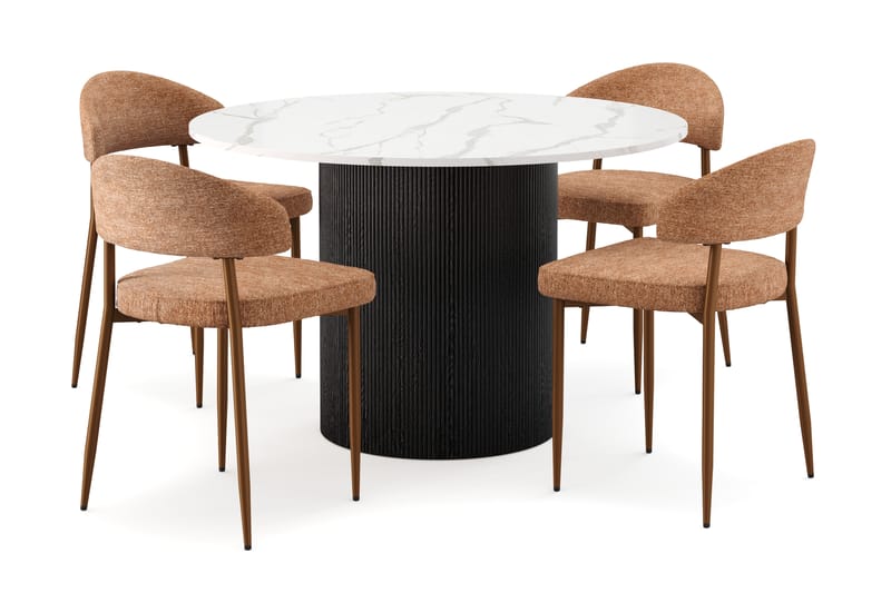 Uppveda Spisebord 120 cm Rund med 4 stk Jairam Matstkolar - Svart/Hvit - Møbler - Bord - Spisegrupper