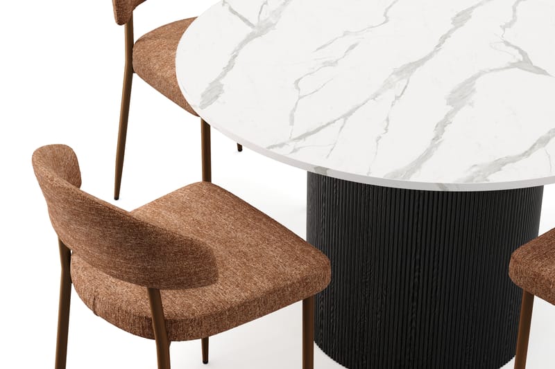 Uppveda Spisebord 120 cm Rund med 4 stk Jairam Matstkolar - Svart/Hvit - Møbler - Bord - Spisegrupper