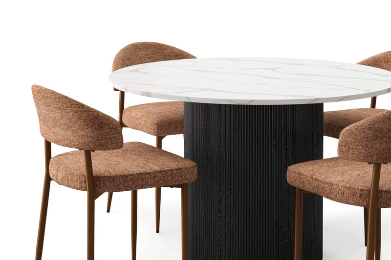 Uppveda Spisebord 120 cm Rund med 4 stk Jairam Matstkolar - Svart/Hvit - Møbler - Bord - Spisegrupper