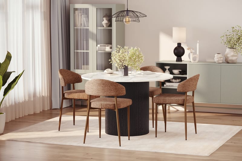 Uppveda Spisebord 120 cm Rund med 4 stk Jairam Matstkolar - Svart/Hvit - Møbler - Bord - Spisegrupper