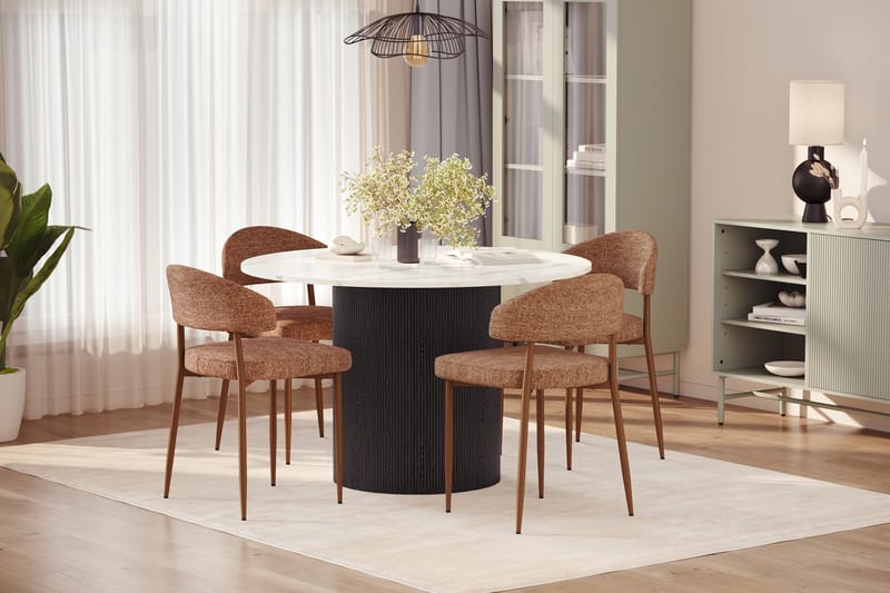 Uppveda Spisebord 120 cm Rund med 4 stk Jairam Matstkolar - Svart/Hvit - Møbler - Bord - Spisegrupper