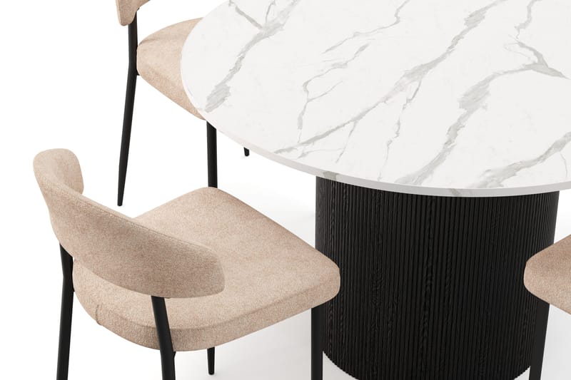 Uppveda Spisebord 120 cm Rund med 4 stk Jairam Matstkolar - Svart/Hvit - Møbler - Bord - Spisegrupper