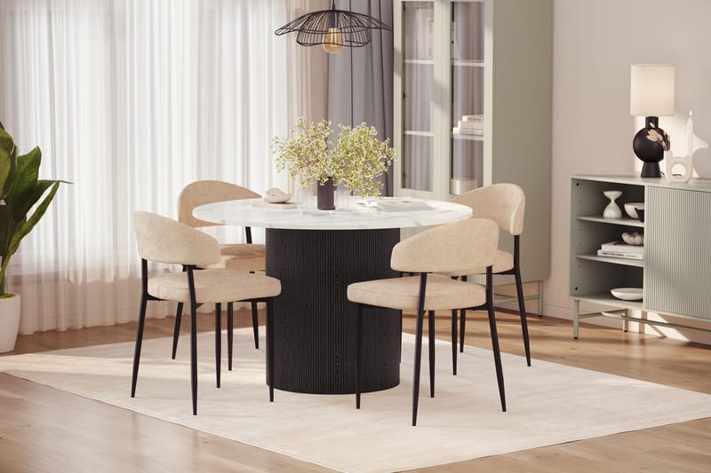 Uppveda Spisebord 120 cm Rund med 4 stk Jairam Matstkolar - Svart/Hvit - Møbler - Bord - Spisegrupper