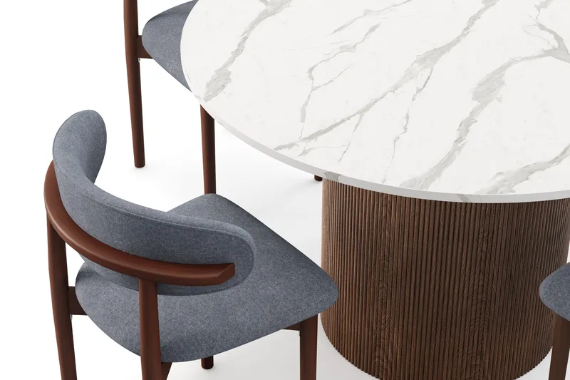 Uppveda Spisebord 120 cm Rund med 4 stk Jaiveer Matstkolar - Brun - Møbler - Bord - Spisegrupper