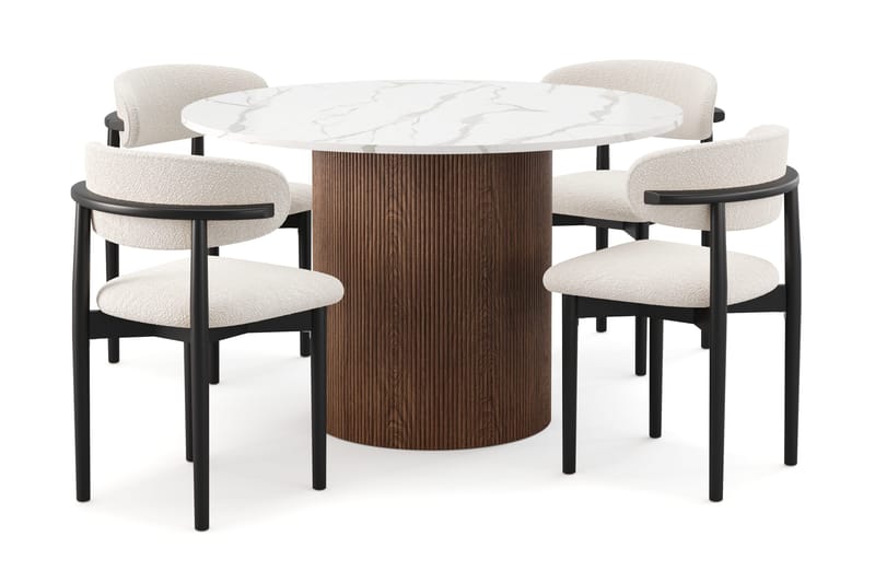 Uppveda Spisebord 120 cm Rund med 4 stk Jaiveer Matstkolar, Brun