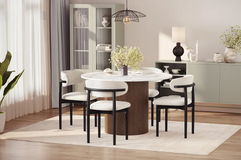 Uppveda Spisebord 120 cm Rund med 4 stk Jaiveer Matstkolar - Brun - Møbler - Bord - Spisegrupper