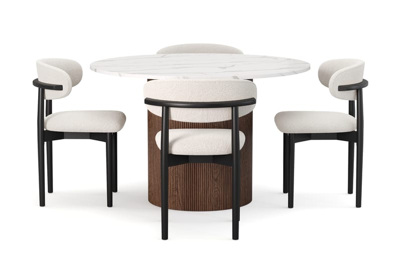 Uppveda Spisebord 120 cm Rund med 4 stk Jaiveer Matstkolar - Brun - Møbler - Bord - Spisegrupper