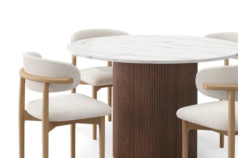 Uppveda Spisebord 120 cm Rund med 4 stk Jaiveer Matstkolar - Brun - Møbler - Bord - Spisegrupper