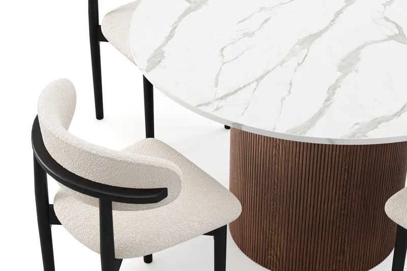 Uppveda Spisebord 120 cm Rund med 4 stk Jaiveer Matstkolar - Brun - Møbler - Bord - Spisegrupper