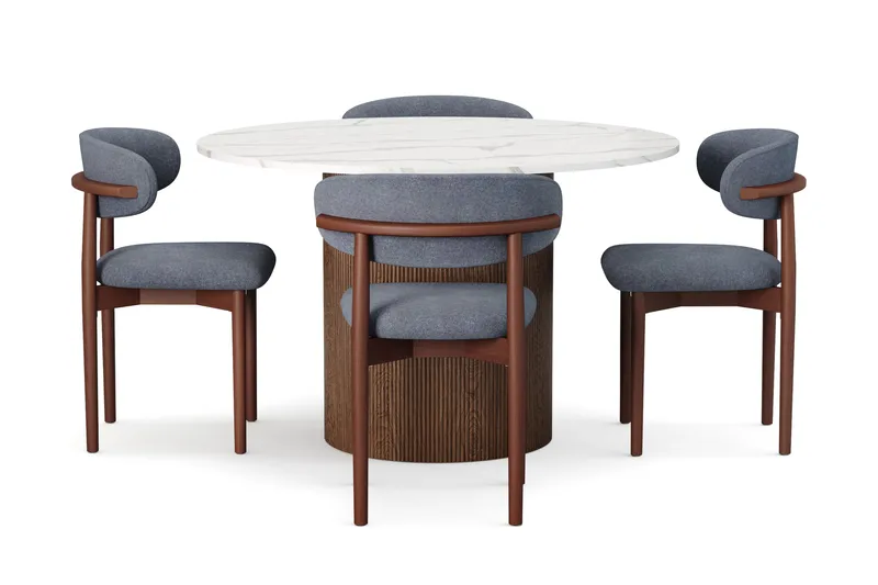 Uppveda Spisebord 120 cm Rund med 4 stk Jaiveer Matstkolar - Brun - Møbler - Bord - Spisegrupper