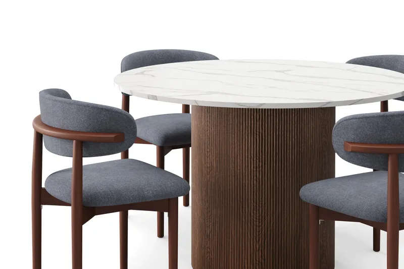 Uppveda Spisebord 120 cm Rund med 4 stk Jaiveer Matstkolar - Brun - Møbler - Bord - Spisegrupper