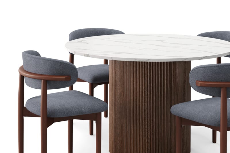 Uppveda Spisebord 120 cm Rund med 4 stk Jaiveer Matstkolar - Brun - Møbler - Bord - Spisegrupper