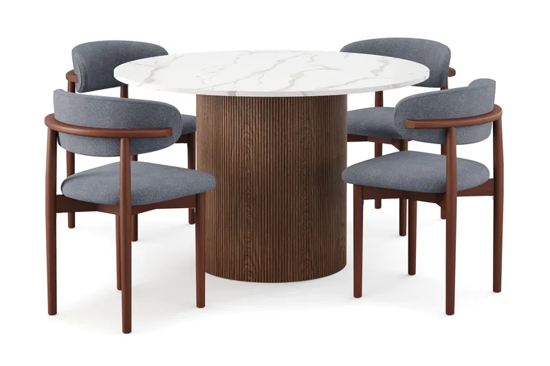 Uppveda Spisebord 120 cm Rund med 4 stk Jaiveer Matstkolar - Brun - Møbler - Bord - Spisegrupper