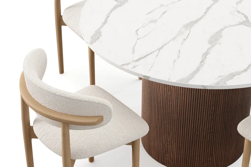 Uppveda Spisebord 120 cm Rund med 4 stk Jaiveer Matstkolar - Brun - Møbler - Bord - Spisegrupper