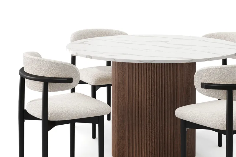 Uppveda Spisebord 120 cm Rund med 4 stk Jaiveer Matstkolar - Brun - Møbler - Bord - Spisegrupper