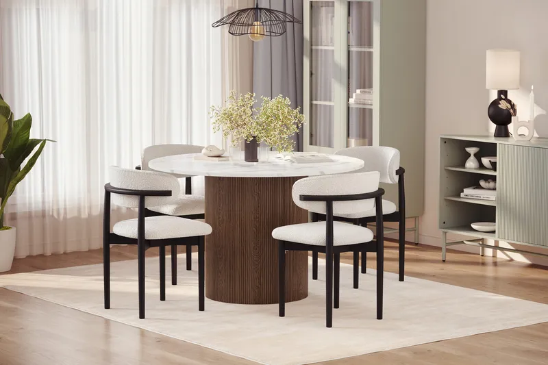 Uppveda Spisebord 120 cm Rund med 4 stk Jaiveer Matstkolar - Brun - Møbler - Bord - Spisegrupper