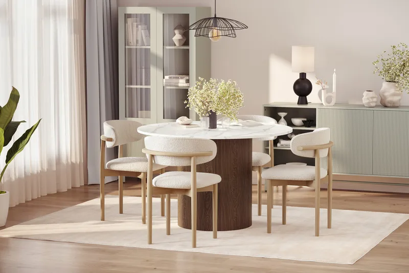 Uppveda Spisebord 120 cm Rund med 4 stk Jaiveer Matstkolar - Brun - Møbler - Bord - Spisegrupper