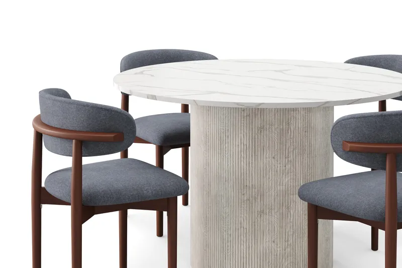 Uppveda Spisebord 120 cm Rund med 4 stk Jaiveer Matstkolar - Hvit - Møbler - Bord - Spisegrupper