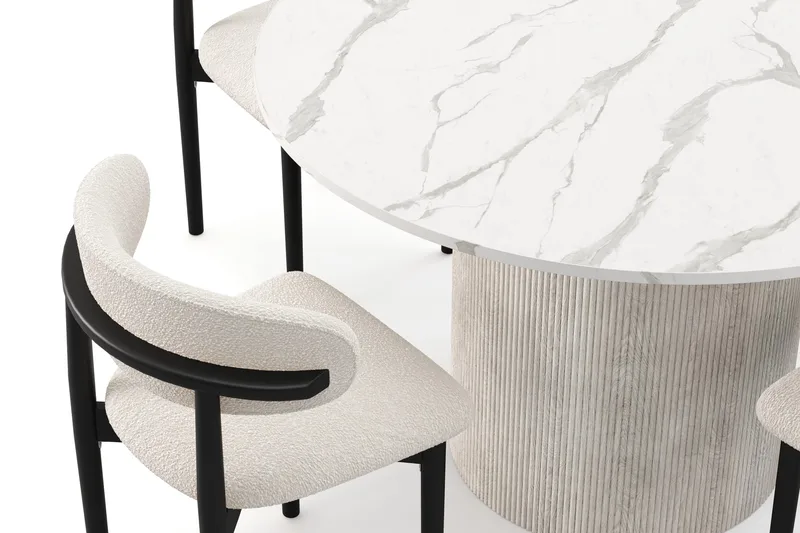 Uppveda Spisebord 120 cm Rund med 4 stk Jaiveer Matstkolar - Hvit - Møbler - Bord - Spisegrupper