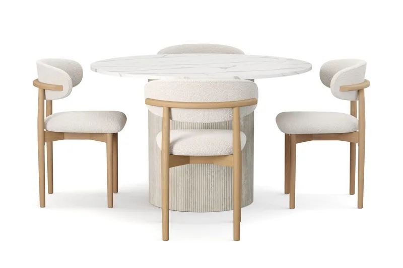 Uppveda Spisebord 120 cm Rund med 4 stk Jaiveer Matstkolar - Hvit - Møbler - Bord - Spisegrupper