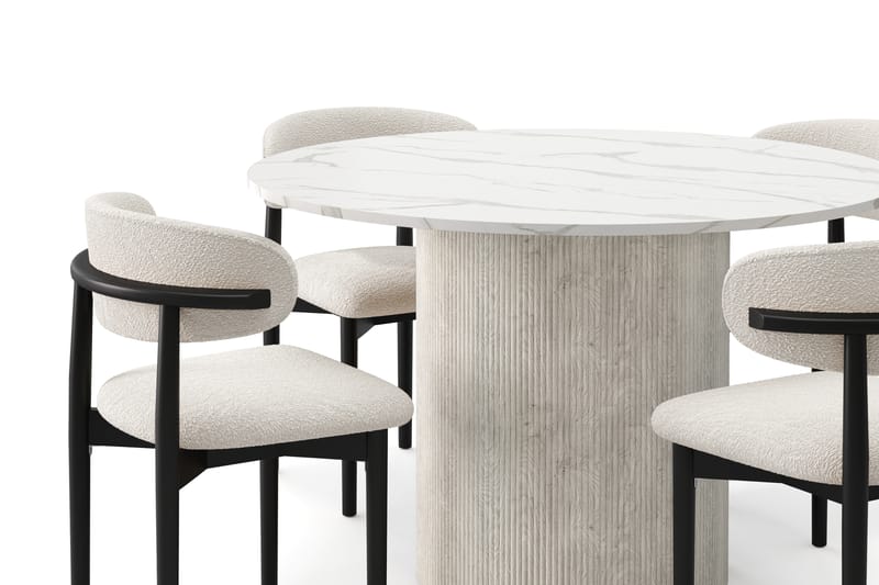 Uppveda Spisebord 120 cm Rund med 4 stk Jaiveer Matstkolar - Hvit - Møbler - Bord - Spisegrupper