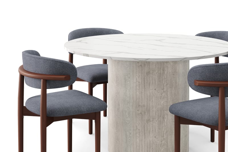 Uppveda Spisebord 120 cm Rund med 4 stk Jaiveer Matstkolar - Hvit - Møbler - Bord - Spisegrupper