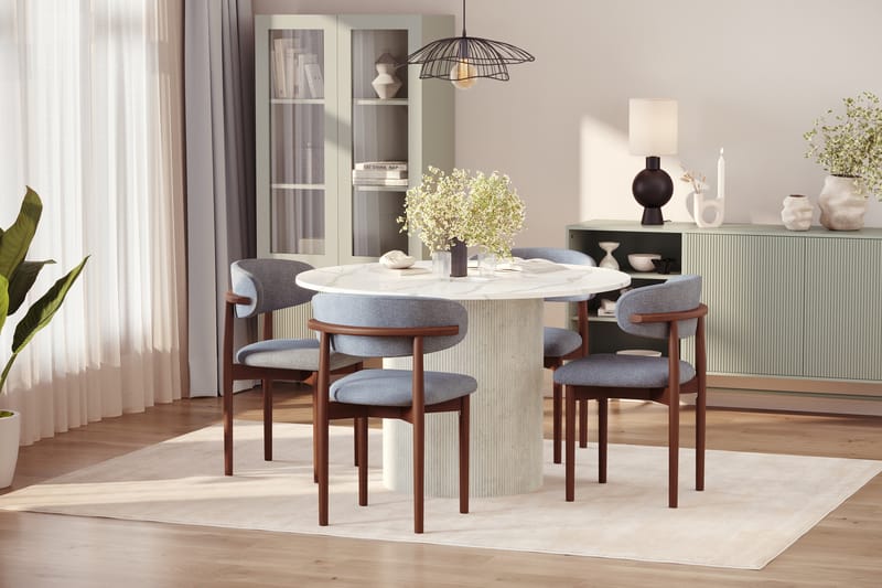 Uppveda Spisebord 120 cm Rund med 4 stk Jaiveer Matstkolar - Hvit - Møbler - Bord - Spisegrupper