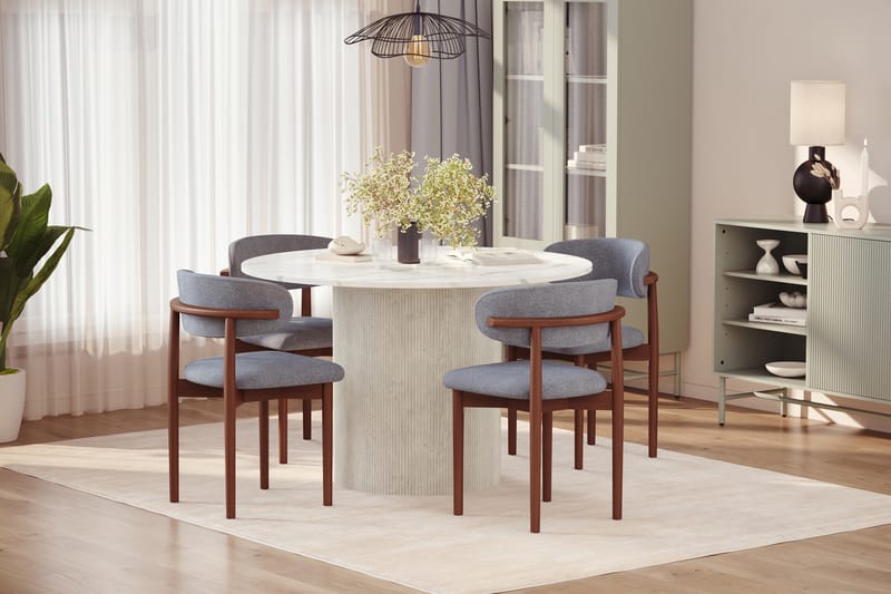 Uppveda Spisebord 120 cm Rund med 4 stk Jaiveer Matstkolar - Hvit - Møbler - Bord - Spisegrupper