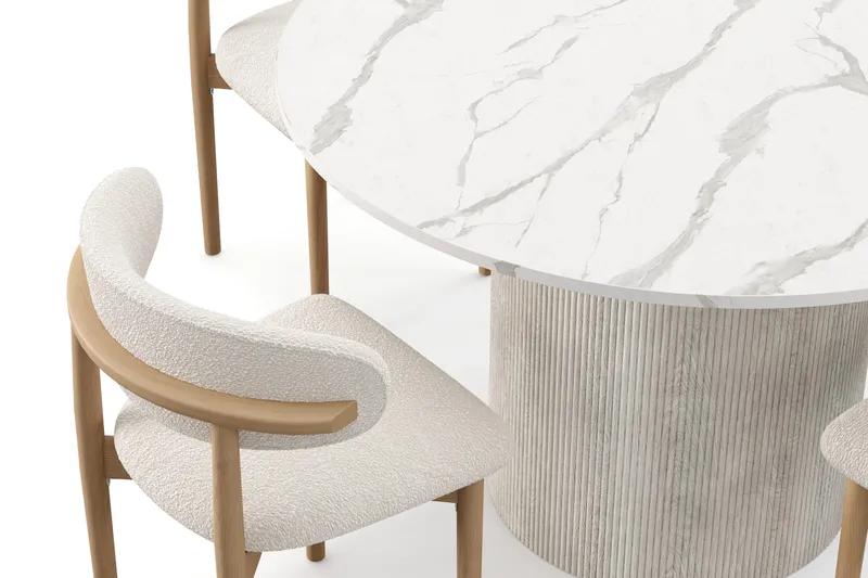 Uppveda Spisebord 120 cm Rund med 4 stk Jaiveer Matstkolar - Hvit - Møbler - Bord - Spisegrupper