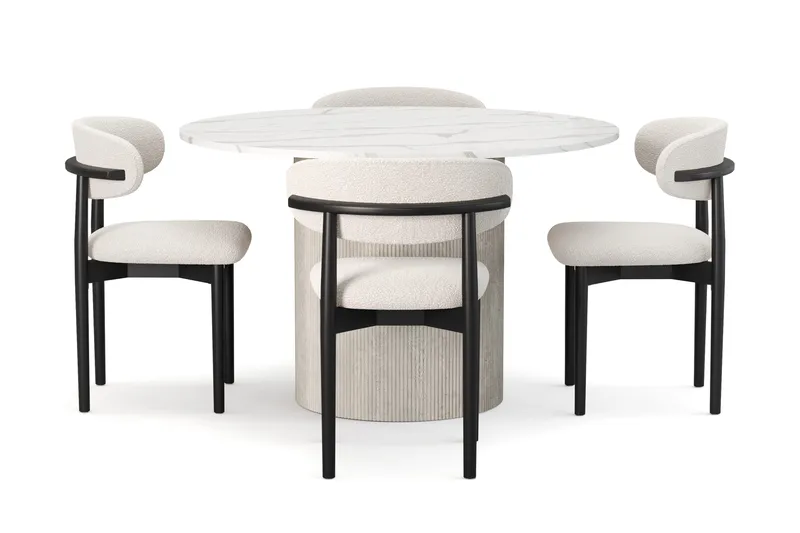 Uppveda Spisebord 120 cm Rund med 4 stk Jaiveer Matstkolar - Hvit - Møbler - Bord - Spisegrupper