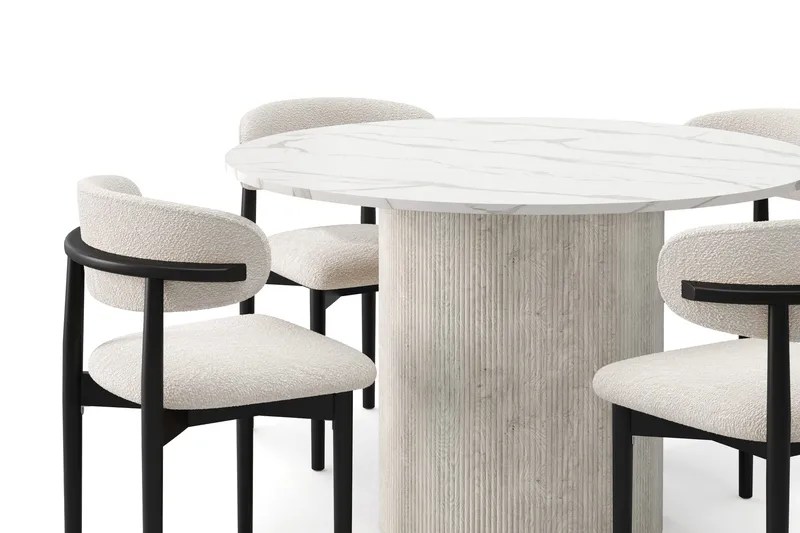 Uppveda Spisebord 120 cm Rund med 4 stk Jaiveer Matstkolar - Hvit - Møbler - Bord - Spisegrupper