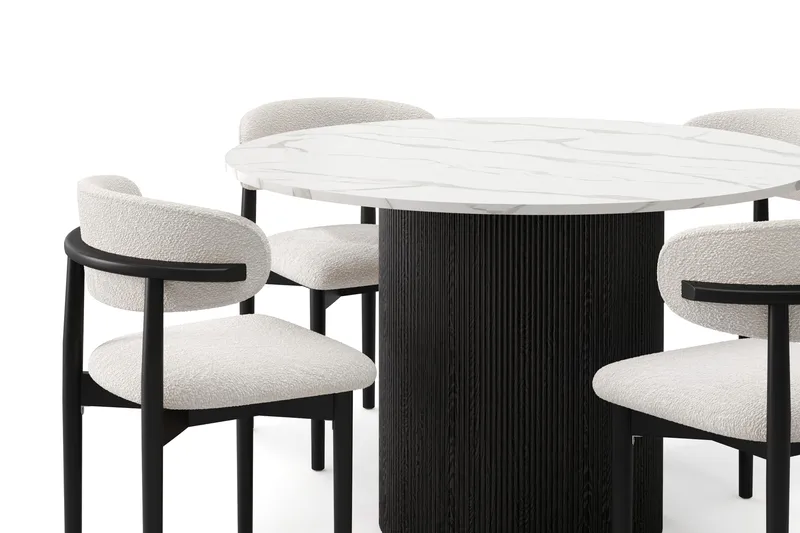 Uppveda Spisebord 120 cm Rund med 4 stk Jaiveer Matstkolar - Svart/Hvit - Møbler - Bord - Spisegrupper