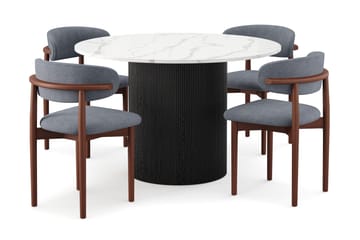 Uppveda Spisebord 120 cm Rund med 4 stk Jaiveer Matstkolar - Svart/Hvit - Møbler - Bord - Spisegrupper