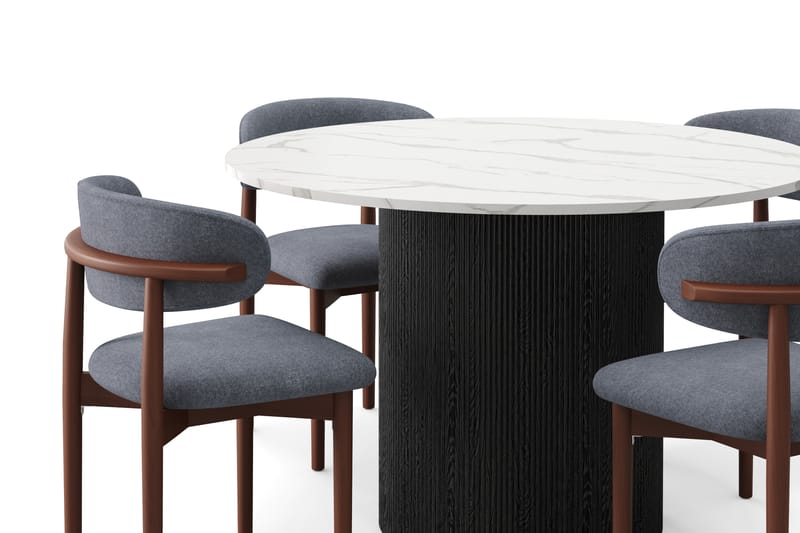 Uppveda Spisebord 120 cm Rund med 4 stk Jaiveer Matstkolar - Svart/Hvit - Møbler - Bord - Spisegrupper