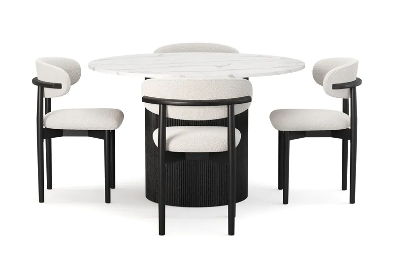 Uppveda Spisebord 120 cm Rund med 4 stk Jaiveer Matstkolar - Svart/Hvit - Møbler - Bord - Spisegrupper