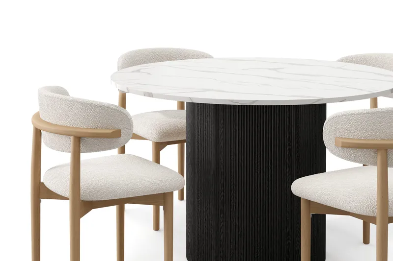 Uppveda Spisebord 120 cm Rund med 4 stk Jaiveer Matstkolar - Svart/Hvit - Møbler - Bord - Spisegrupper