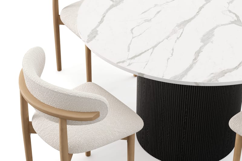 Uppveda Spisebord 120 cm Rund med 4 stk Jaiveer Matstkolar - Svart/Hvit - Møbler - Bord - Spisegrupper