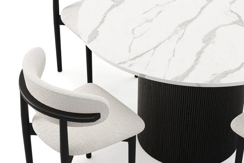 Uppveda Spisebord 120 cm Rund med 4 stk Jaiveer Matstkolar - Svart/Hvit - Møbler - Bord - Spisegrupper