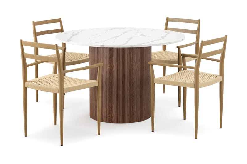 Uppveda Spisebord 120 cm Rund med 4 stk Jamna Karmstkolar - Brun - Møbler - Bord - Spisegrupper