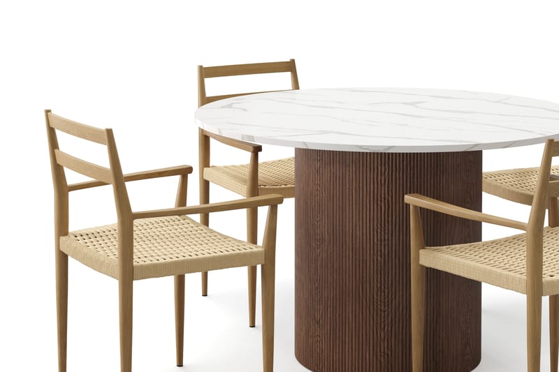 Uppveda Spisebord 120 cm Rund med 4 stk Jamna Karmstkolar - Brun - Møbler - Bord - Spisegrupper