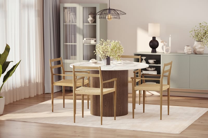 Uppveda Spisebord 120 cm Rund med 4 stk Jamna Karmstkolar - Brun - Møbler - Bord - Spisegrupper