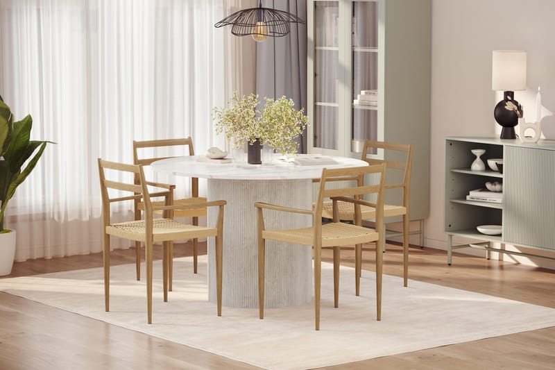 Uppveda Spisebord 120 cm Rund med 4 stk Jamna Karmstkolar - Hvit - Møbler - Bord - Spisegrupper