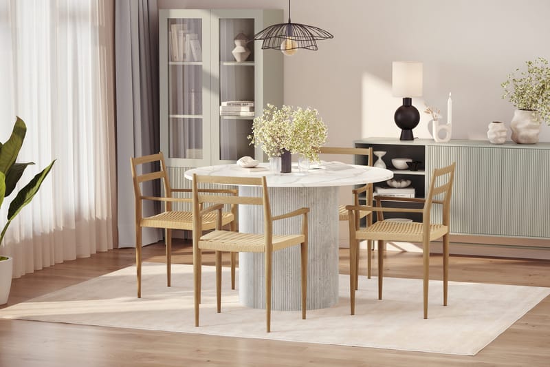Uppveda Spisebord 120 cm Rund med 4 stk Jamna Karmstkolar - Hvit - Møbler - Bord - Spisegrupper